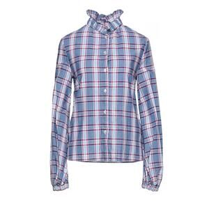 Stella Jean Checked Plaid Long Sleeve Ruffle Blouse Button Down Shirt Top sz S